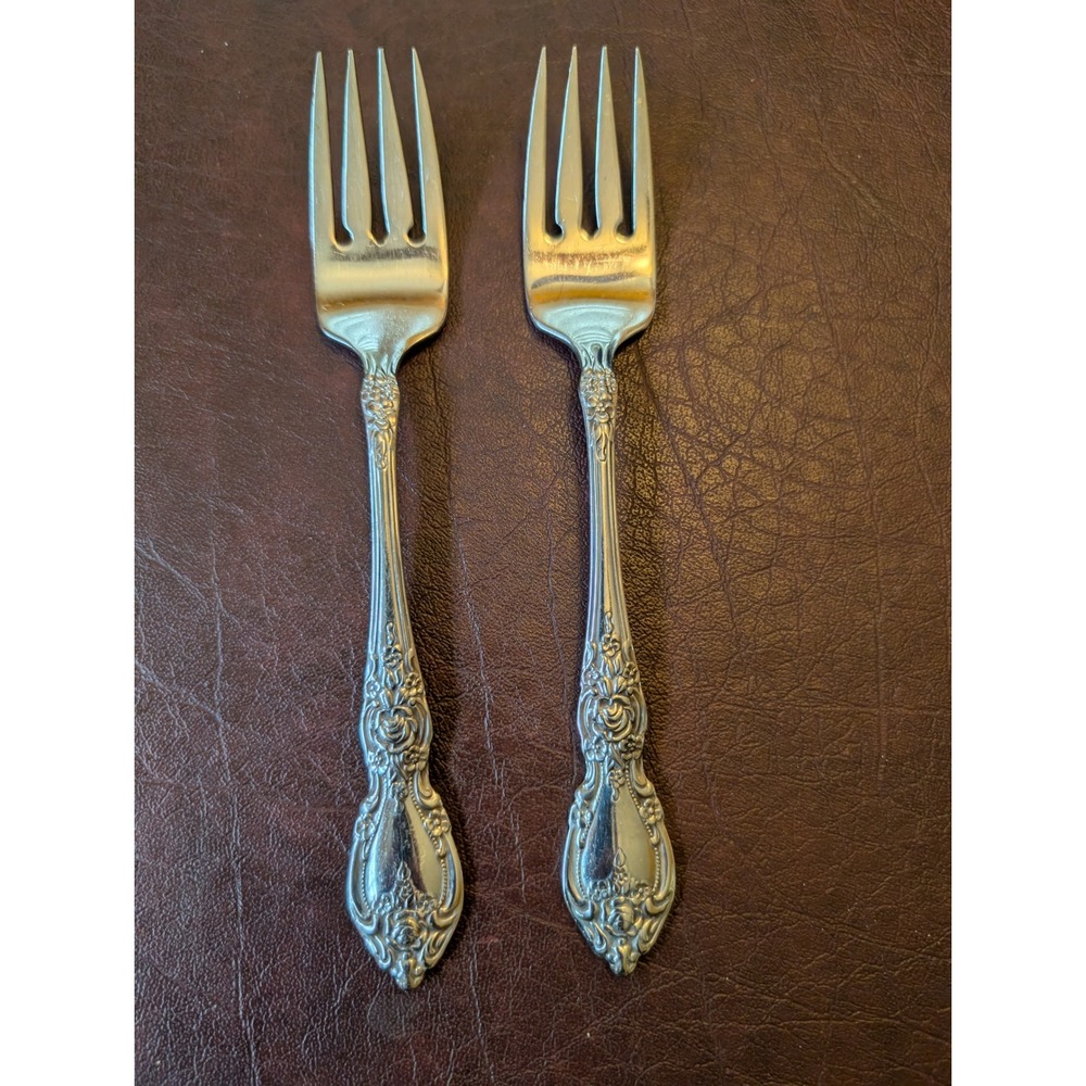 Oneida Wordsworth Stainless Flatware Salad Forks Set of 2 Ornate Floral Scroll